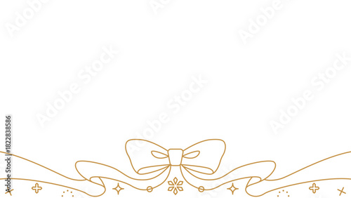 リボンのデコレーションフレーム、背景、雪の装飾、線画、16:9 サイズ