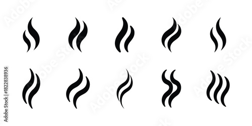 Various black steam and smoke icons set isolated on white background