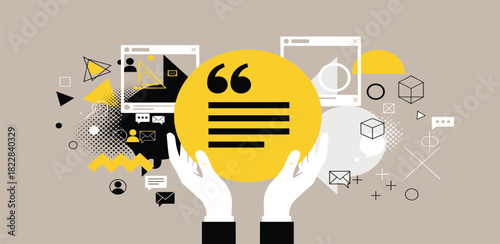 Stylish social media testimonial illustration with geometric graphic elements