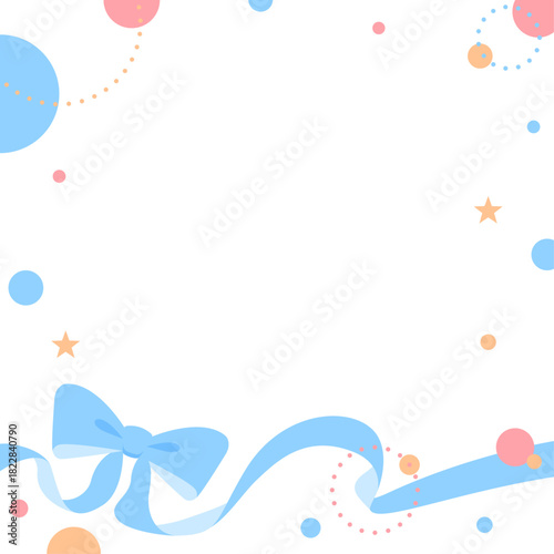 リボンのデコレーションフレーム、円形オブジェクト、ポップなデザイン、正方形サイズ