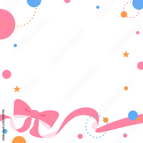 リボンのデコレーションフレーム、円形オブジェクト、ポップなデザイン、正方形サイズ