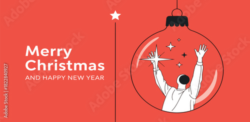 Merry Christmas and Happy New Year Festive Ornament Illustration