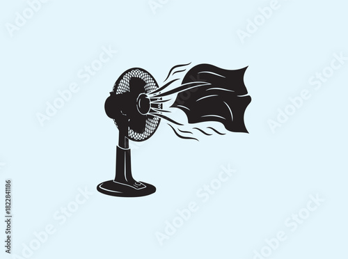 Black Flat Design Standing Fan with Visible Airflow
