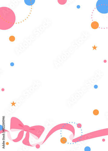 リボンのデコレーションフレーム、円形オブジェクト、ポップなデザイン、縦向き