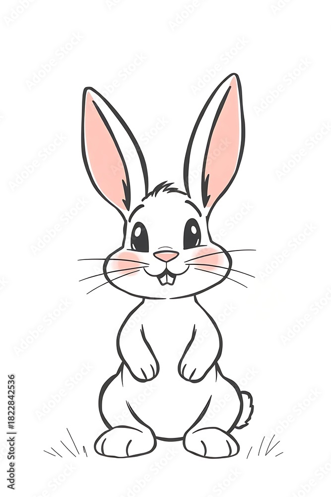 Obraz premium Cartoon white rabbit with pink ears and cheeks isolated on white