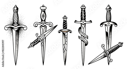 collection of vintage daggers and ornate knives vintage dagger illustration medieval weapon art antique blade collection fantasy sword design