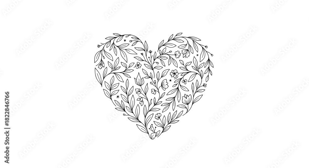 Fototapeta premium Elegant floral heart design, perfect for wedding invitations, Valentine's Day, or romantic designs