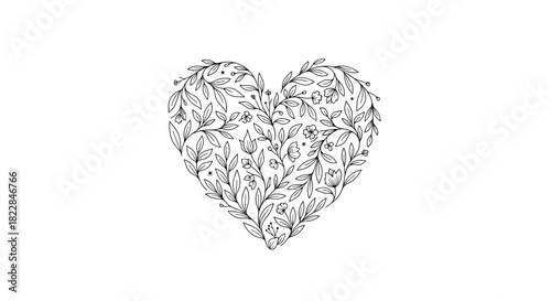 Elegant floral heart design, perfect for wedding invitations, Valentine's Day, or romantic designs