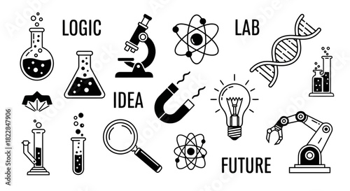 Science and Innovation Vector Icons From Logic and Ideas to Future Technology and Discovery