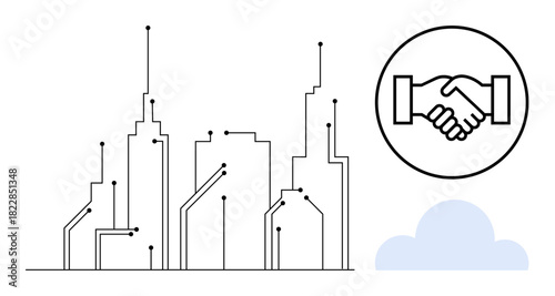 Smart city concept. Smart city interconnected systems with handshake to collaboration and technology. Smart city innovation for urban planning, partnerships, and modern businesses