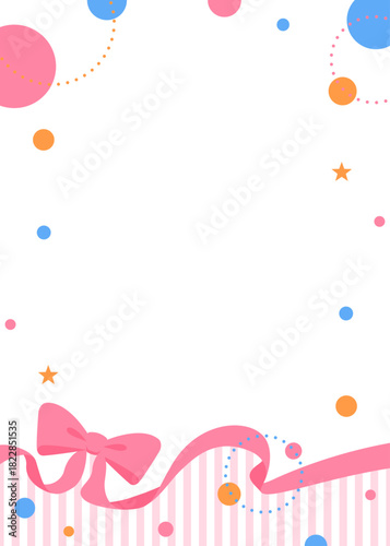 リボンのデコレーションフレーム、円形オブジェクト、ポップなデザイン、縦向き