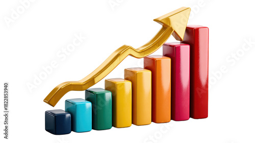Free Download Business Growth visualized: A vibrant business bar graph shows positive growth, with a golden arrow pointing upwards, symbolizing financial success and upward trajectory. - GFXLoad
