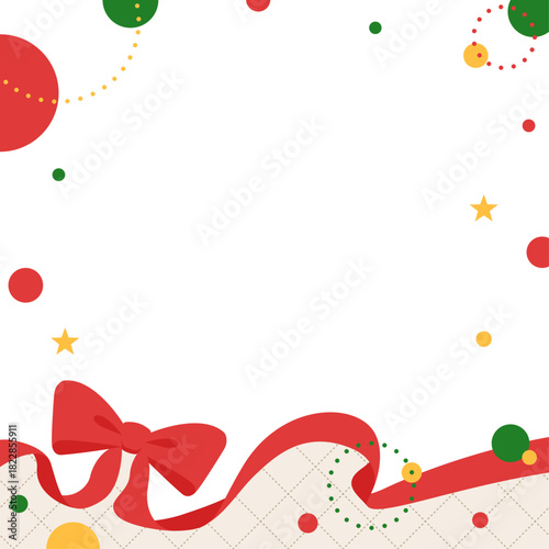 リボンのデコレーションフレーム、円形オブジェクト、ポップなデザイン、正方形サイズ