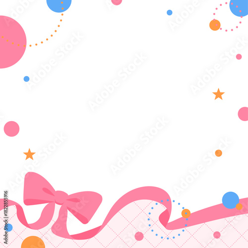 リボンのデコレーションフレーム、円形オブジェクト、ポップなデザイン、正方形サイズ