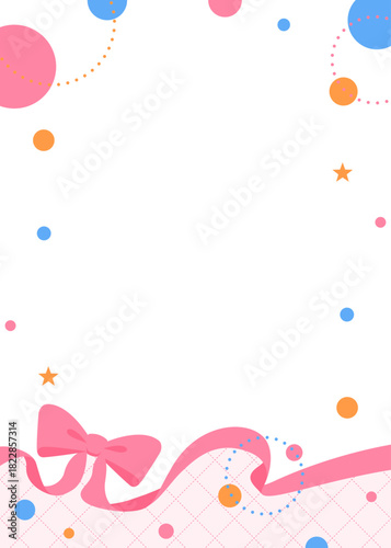 リボンのデコレーションフレーム、円形オブジェクト、ポップなデザイン、縦向き