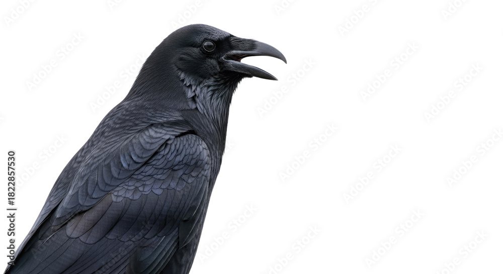 Fototapeta premium Closeup of a Crow Bird with Open Beak.