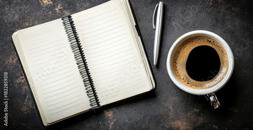 Morning Inspiration, Coffee, Notebook, and Pen for Creative Writing