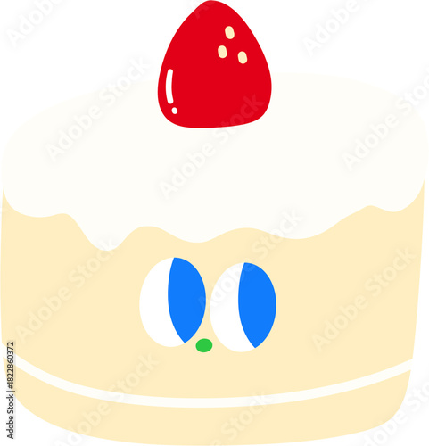 딸기 생크림 케이크 일러스트