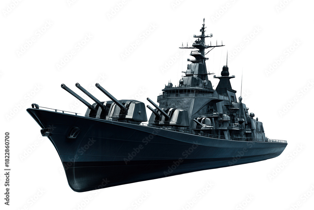 Fototapeta premium Streamlined fast attack cruiser featuring multiple deck-mounted artillery.