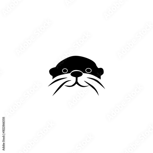 Cute and friendly black otter head illustration with prominent whiskers. Represents playfulness, nature, and water-related activities, ideal for kids' brands or conservation.