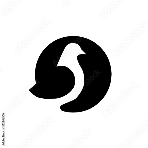 A bold minimalist bird silhouette enclosed within a smooth circular form, creating a modern, balanced, and stylish emblem suitable for branding or decorative design.