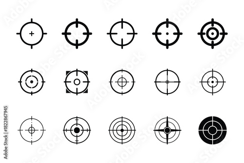 Modern crosshair target icons set on white background