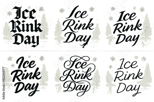 Ice Rink Calligraphy. Ice Rink Day. Create a calligraphy lettering illustration of the phrase: Ice Rink Day.