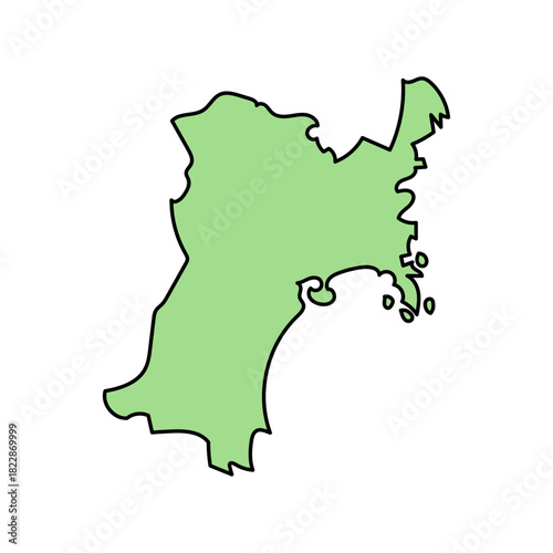 宮城県の形状をわかりやすく示した地図イラスト｜東北地方の地理理解や観光案内に活用しやすいシンプルな県境シルエット素材