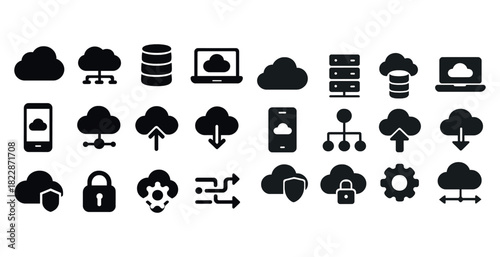Cloud computing icons collection: data, network, security, technology