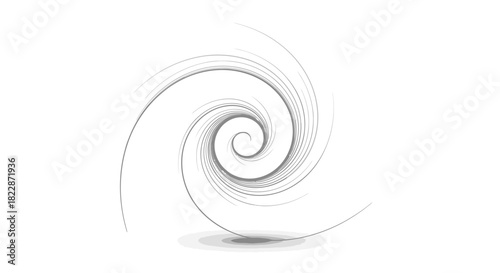 A minimalist black and white abstract spiral design creating a sense of motion and depth on a clean white background.