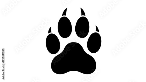 Vector illustration of black silhouette of a canine paw print isolated on transparent background, graphic symbol
