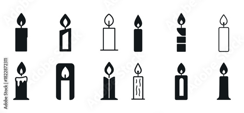 Collection of 12 candle icon designs in various styles and shapes