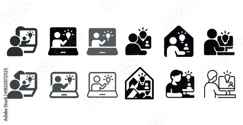 Virtual collaboration icons: remote work and video conferencing concepts