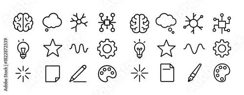 Collection of vector icons representing creativity and innovation in black and white design