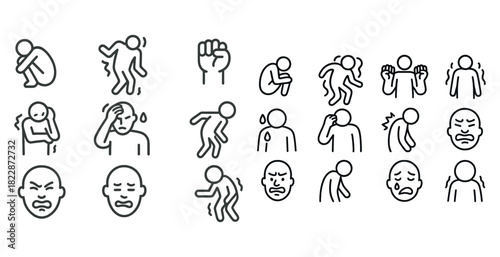 Set of stick figure emotions and reactions in various poses and expressions