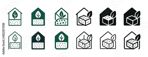 Eco-friendly icons set: sustainable construction and green building symbols