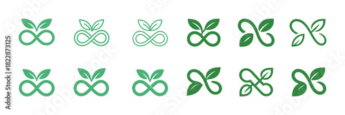 Green infinity leaf emblems: nature-inspired symbols for eco-friendly design