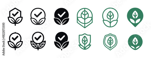 Eco-friendly checkmark icons: green certification symbols for environmental approval