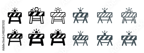 Set of twelve traffic barrier icons in various styles and designs