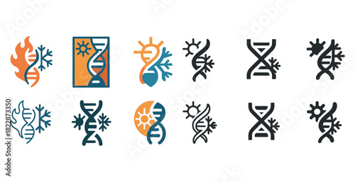 Abstract dna icons with fire and ice elements