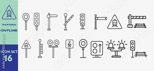 Outline Train Signal Icon Set Collection Safety and Transportation Themes
