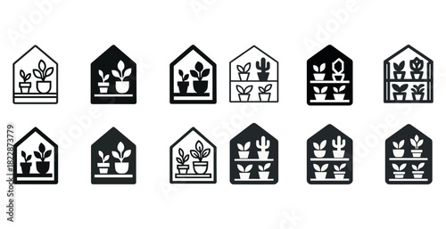 Variety of plant icon designs featuring potted plants and cacti