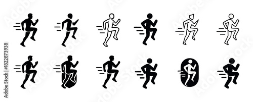 Silhouette icons of running figures: diverse styles and designs