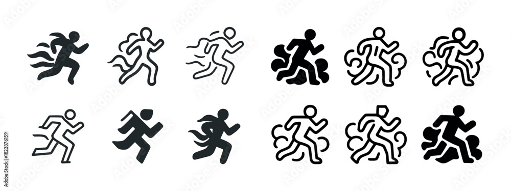 Fototapeta premium Dynamic running icons collection: various energetic symbols featuring motion and speed