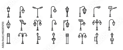 Variety of street light icons in minimalist black line art design