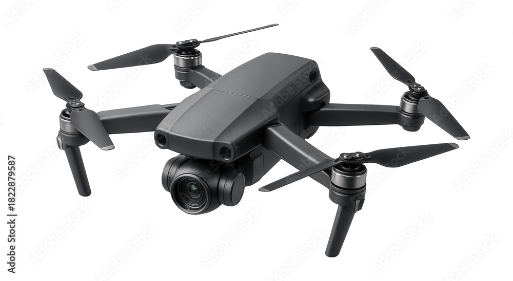 Obraz premium Foldable drone with high-def camera gimbal for aerial surveillance.