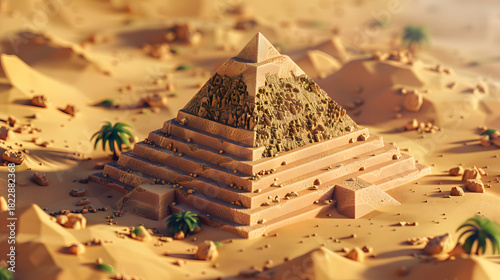 3d isometric low-poly clay egyptian pyramid