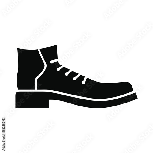 A black silhouette of a lace-up boot is shown against a white background.