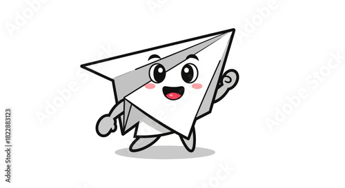 Cheerful Cartoon Paper Airplane with Waving Hand