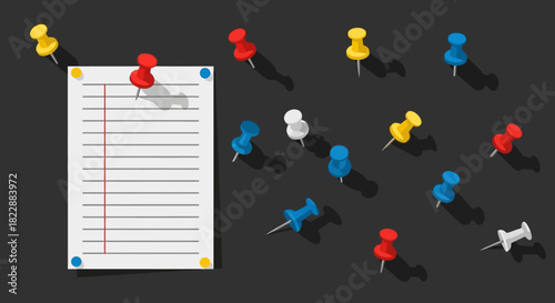 Colorful Push Pins and Lined Paper Illustration